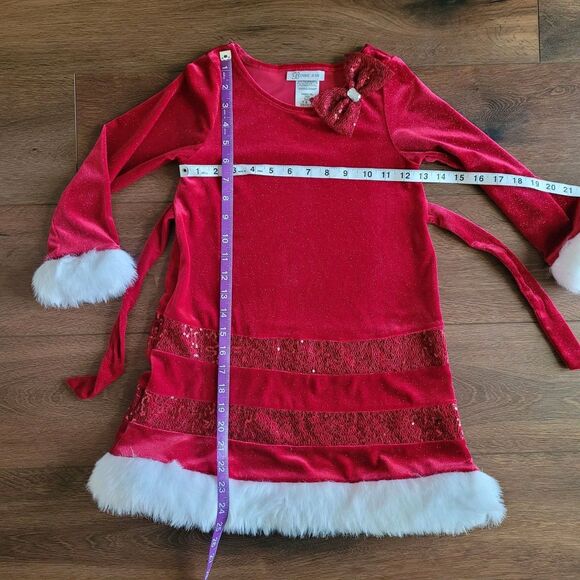 Bonnie Jean Dress Girls Sz 6 Christmas Red Faux Fur Holiday Sequin Sparkle - Picture 3 of 14